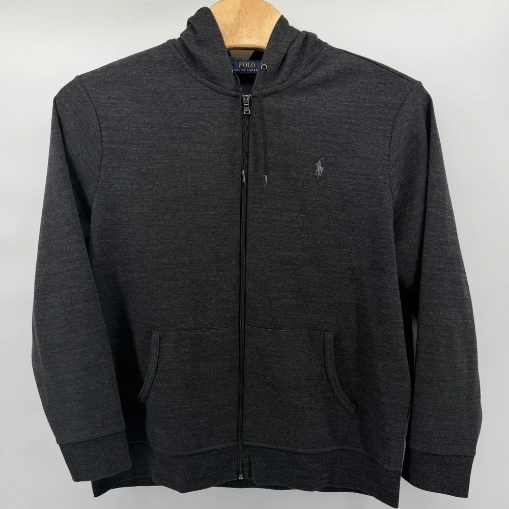 Polo Ralph Lauren Hoodie Mens XXL Charcoal Gray Full Zip Heathered Pony Logo